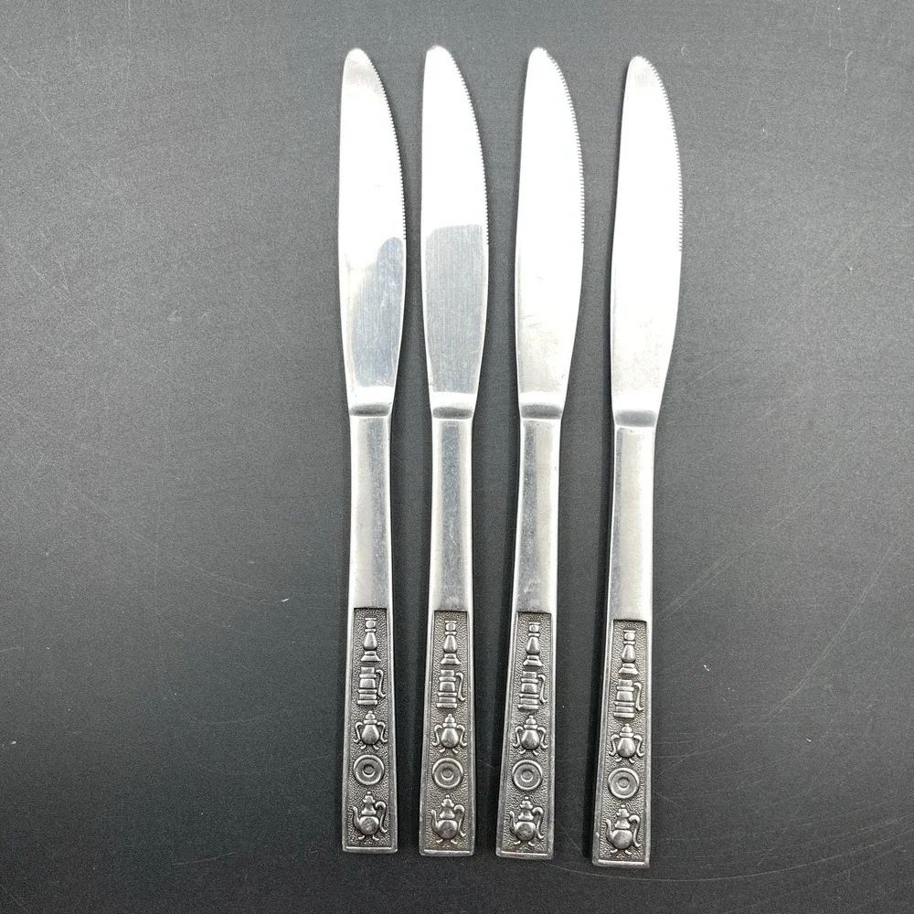 Rogers Century House Japan Stainless Dinner Knives‎ Lot 4 Mid Century Flatware